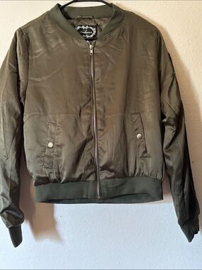 Womanβs Olive Green Bomber Jacket, Size S